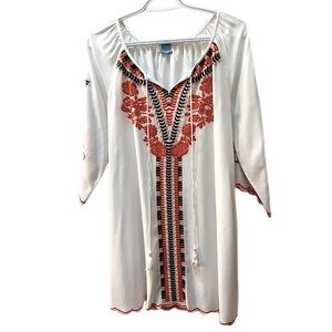 Chic Connection White and Orange Embroidered Mini Dress